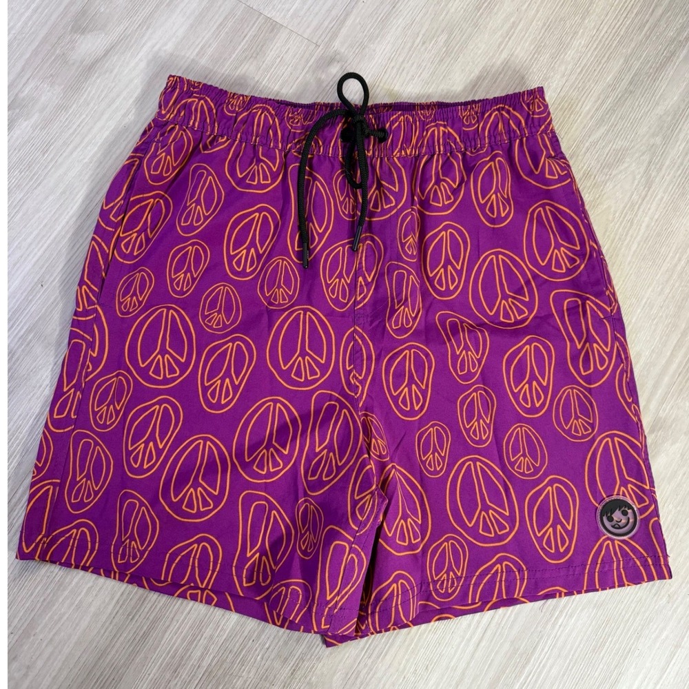 Neff Mens Peace Sign Board Shorts Purple Orange Swim Trunks Size Large